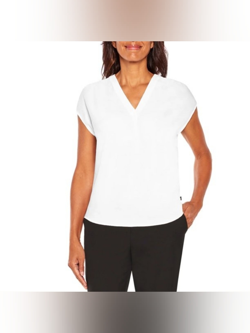 Banana Republic White V-Neck Cap Sleeve Blouse